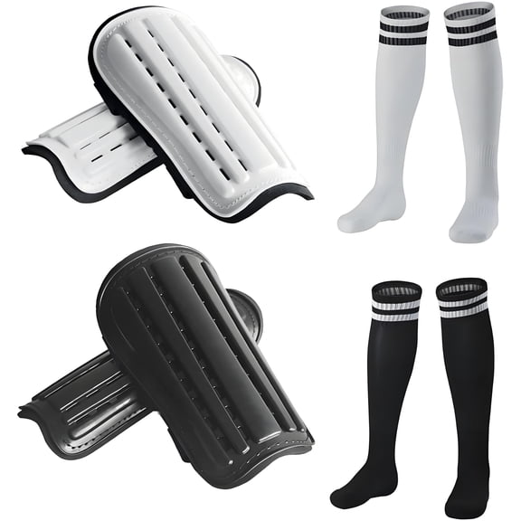 2 Pairs Soccer Shin Guards & 2 Pairs Soccer Socks for Adults and Teenagers, Protective Gear Soccer Equipment for Kids, Boys, Girls
