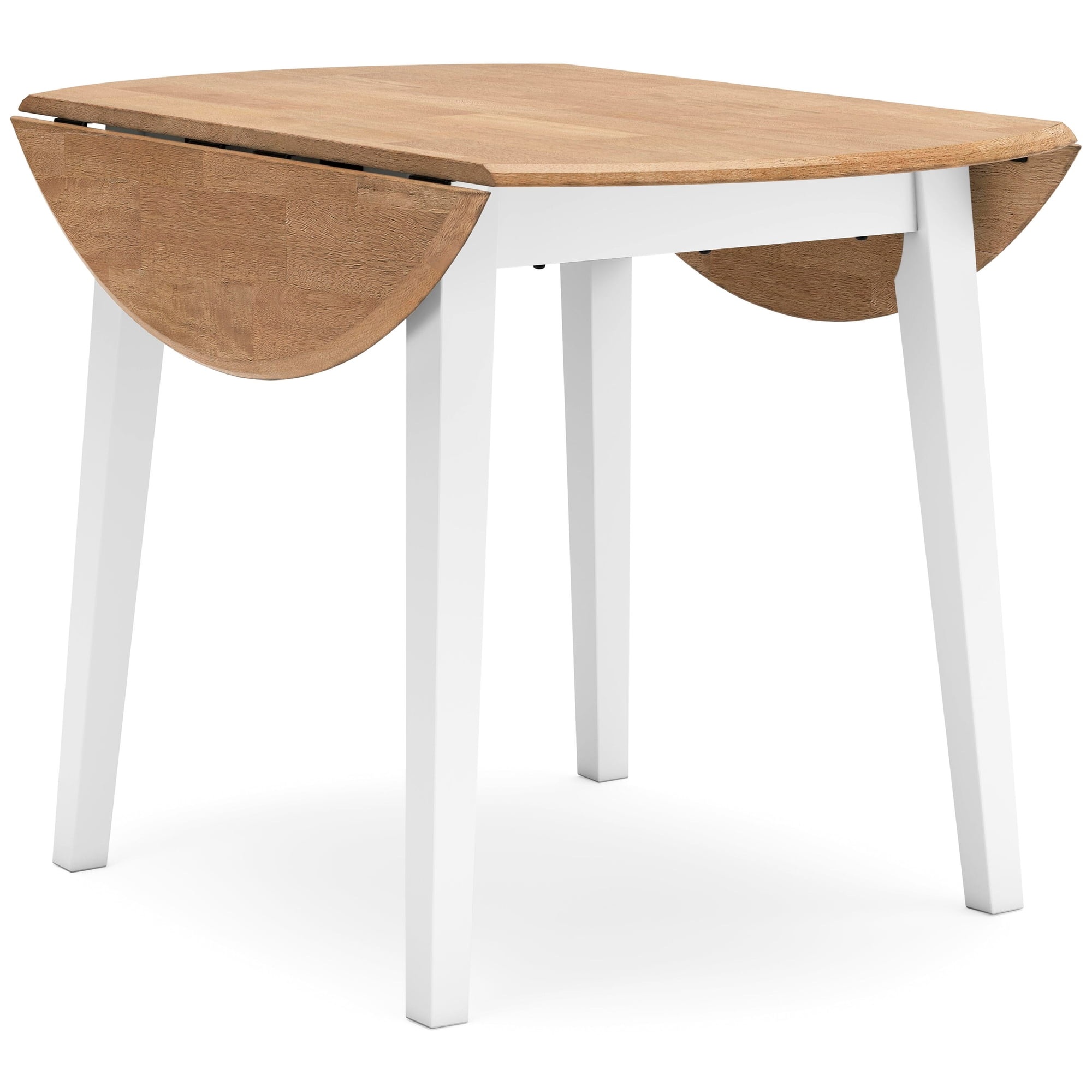 Signature Design by Ashley Gesthaven Round Drop Leaf Dining Table – Natural Wood & White Base, Space-Saving, Contemporary Kitchen & Dining Room Table