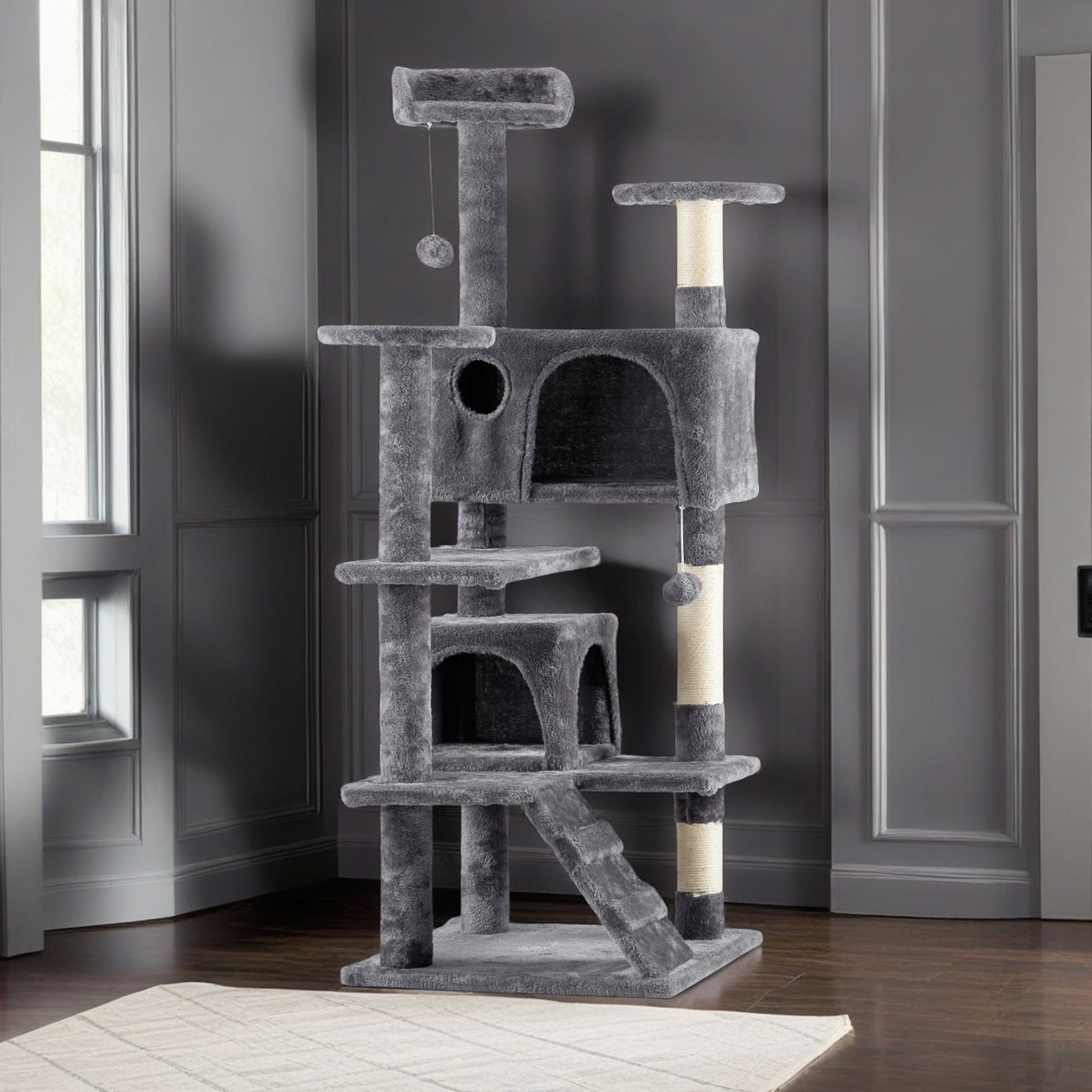 Kadyn 53" Cat Tree Tower with Scratch Post for Kittens, Cat Condo Furniture Pet House Play, Gray