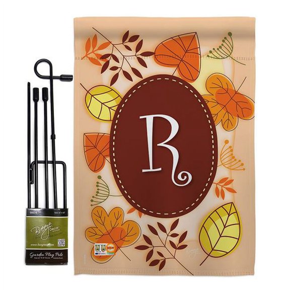Breeze Decor BD-HA-GS-130044-IP-BO-D-US09-BD 13 x 18.5 in. Autumn R Initial Fall Harvest & Impressions Decorative Vertical Double Sided Garden Flag Set with Banner Pole