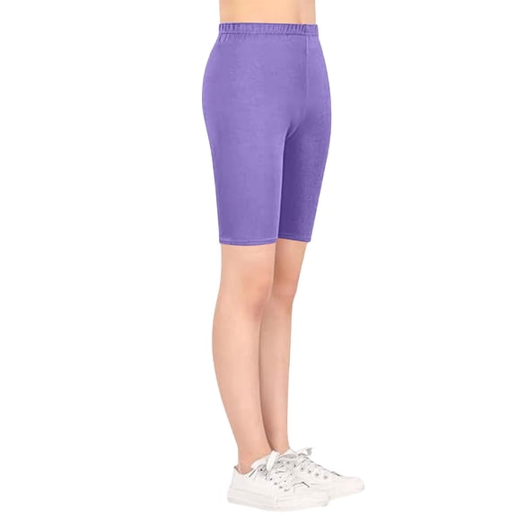 CPNG Girls Shorts Pure Cotton Leggings Dance Biker Cartwheel Shorts Solid Color Cropped Tight Shorts(Purple,6-7 Years)