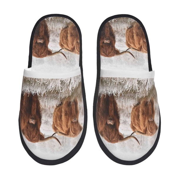 Balery Yak Pantuflas de Casa de Felpa Silenciosas con Diseño Estampado, Zapatillas Cómodas Antideslizantes de Algodón para Interior-Large