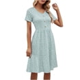 thumbnail image 1 of Hyknon Robes pour Femmes Mode Été Nouvelle Couleur Unie Manches Courtes Col en V Ourlet Taille Robe Décontractée Douce Fluide Ample, 1 of 4