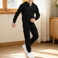 thumbnail image 2 of Qopobobo Sweat Outfits for Boys Boys Clothes Two Piece Long Sleeve Hooded Sweatshirt Top Sweatpants Fall Outfits Winter Clothes Set Size 7-8 Years(Black, 7-8 Years), 2 of 5