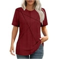 thumbnail image 3 of Tops Henley para mujer,Camisa informal de manga corta holgada para mujer, cuello redondo, tejido de poliéster, ideal para uso diario en primavera y verano, sopatenor, 3 of 9
