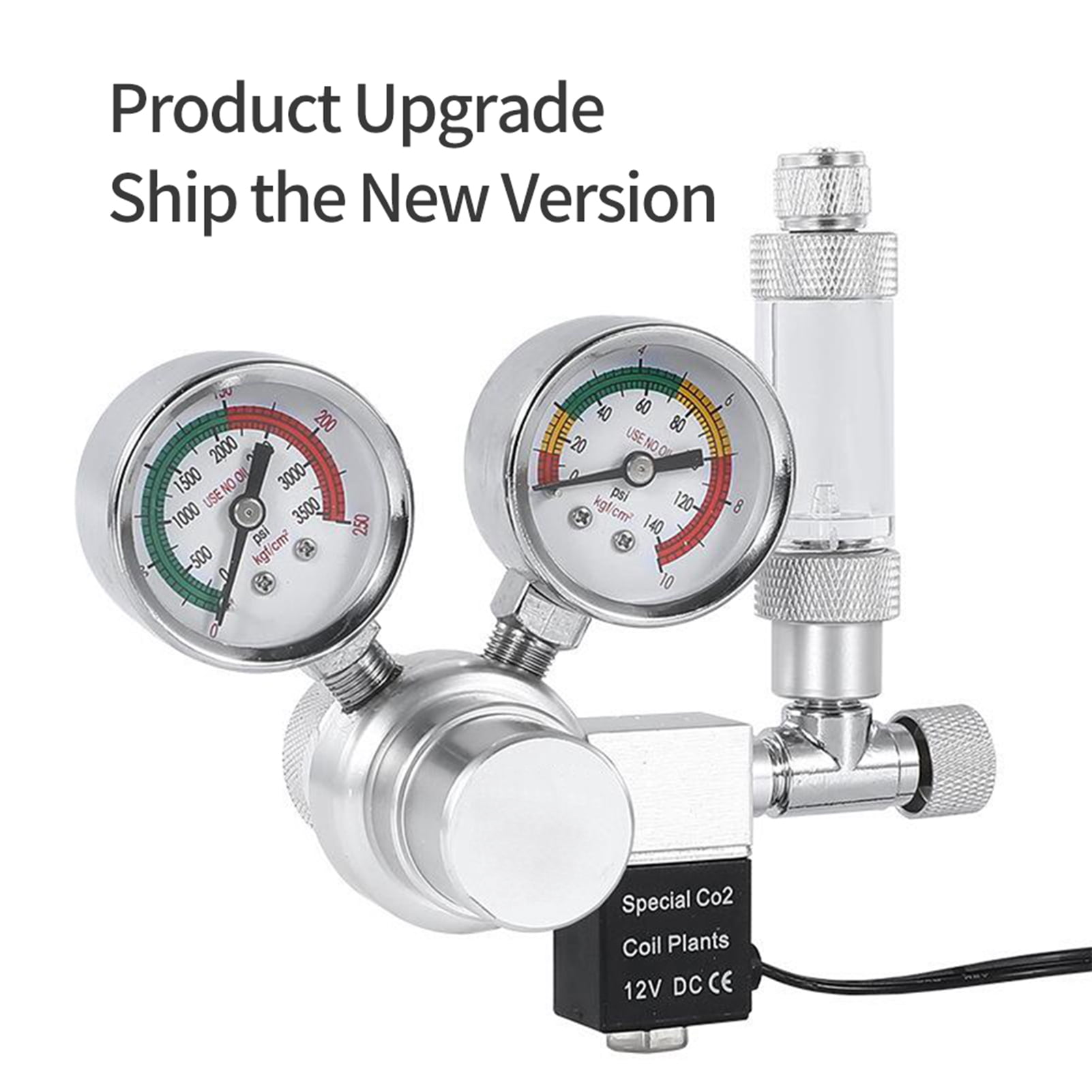 NFTIGB Aquarium CO2 Regulator Kit W21.8 Interface with Solenoid Valve Large Double Pressure Gauge Bubble Counter and Check Valve for Planted Tanks Silver EU Plug 9.45 inches / 24 cm
