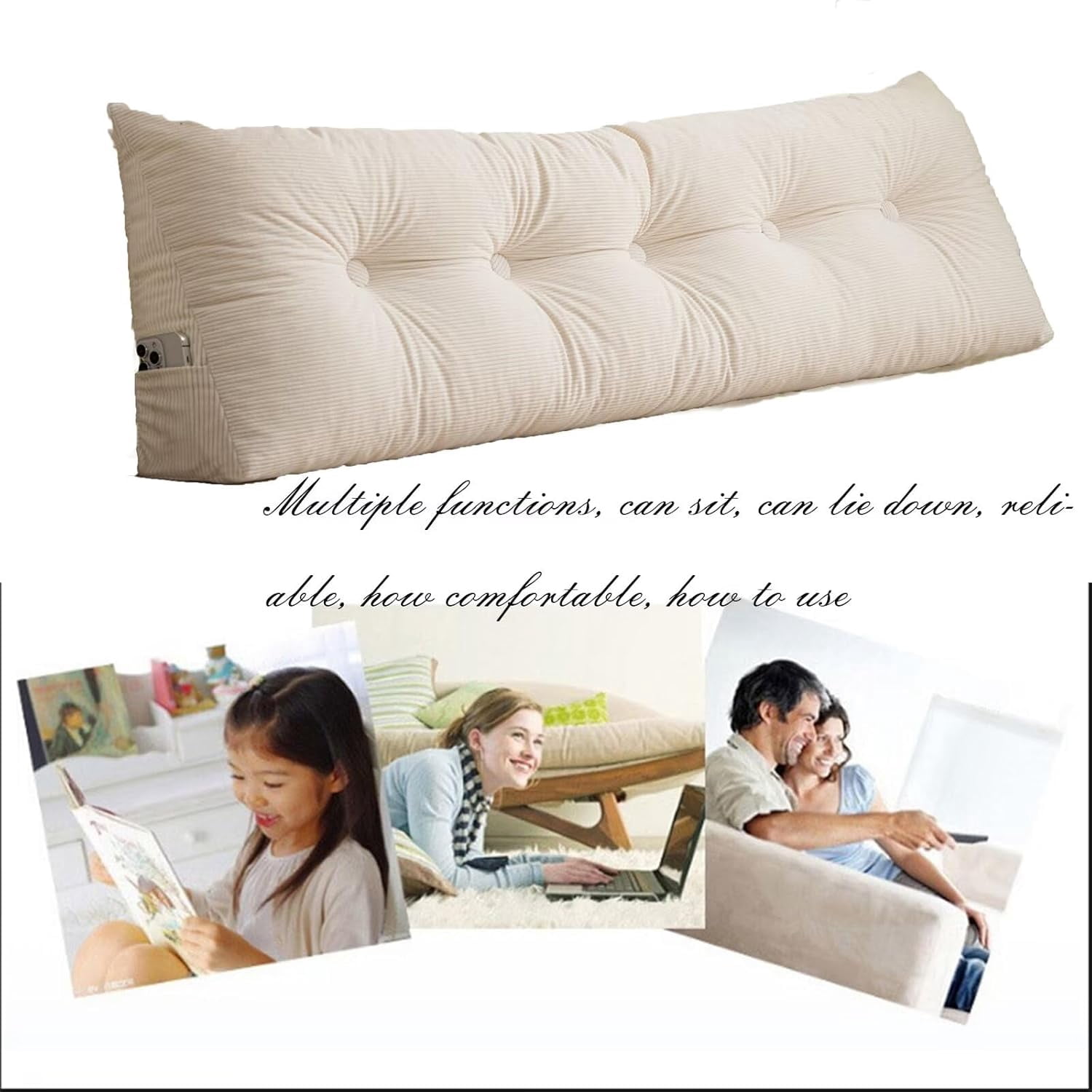 Triangular Headboard Pillow Twin XL, Ergonomic Wedge Triangular Bolster Cushion – Headrest & Backrest for Dorm Beds, Sofas, and More