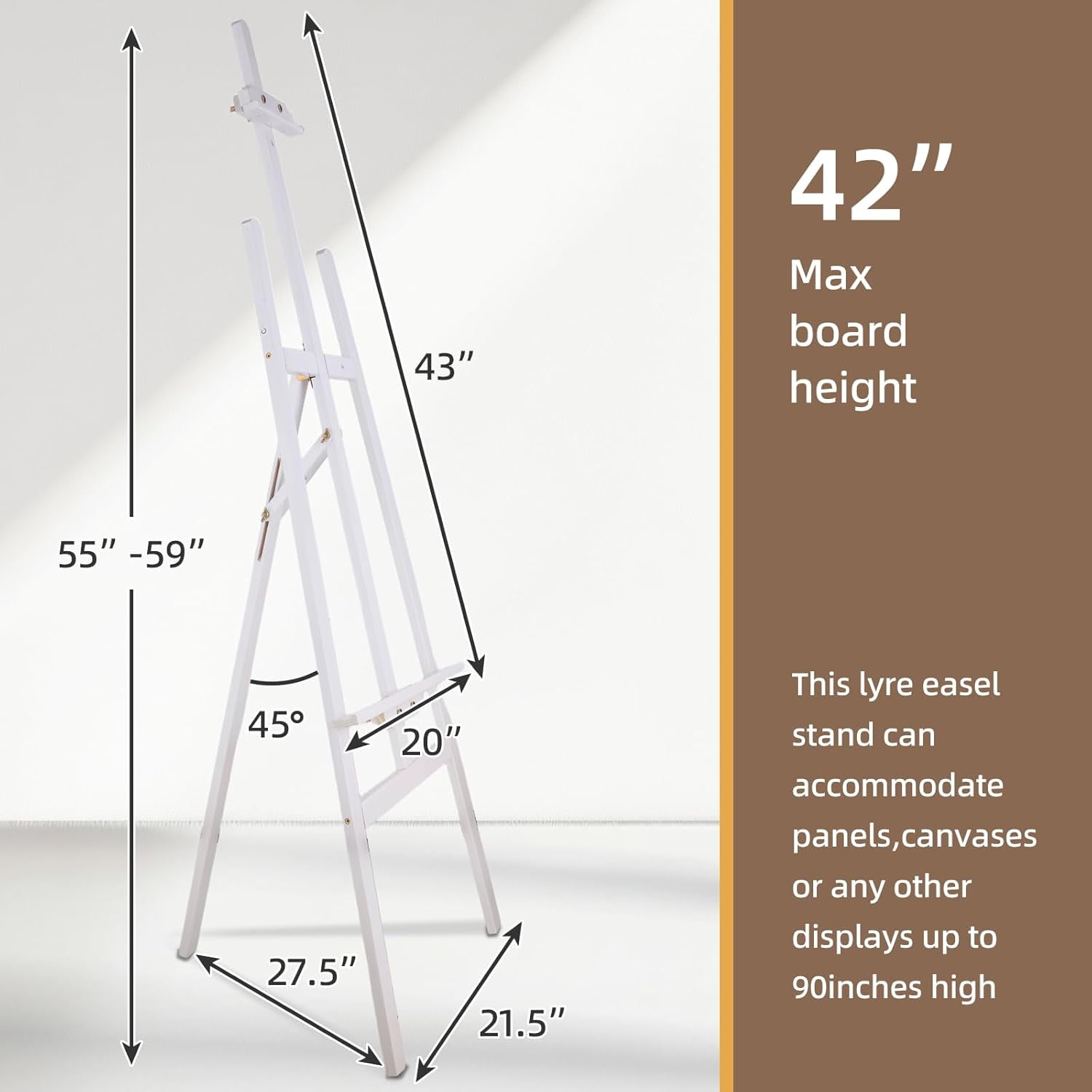 LAVFOX Adjustable Wooden Easel Stand for Painting Canvas, Folding Art Display Easel for Wedding Sign and Poster, Fits Up to 42 Inches, White