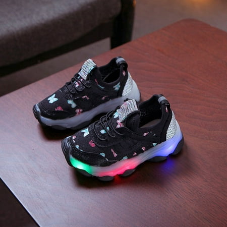 

YOHOME Children Kid Baby Girls Butterfly Crystal Led Luminous Sport Run Sneakers
