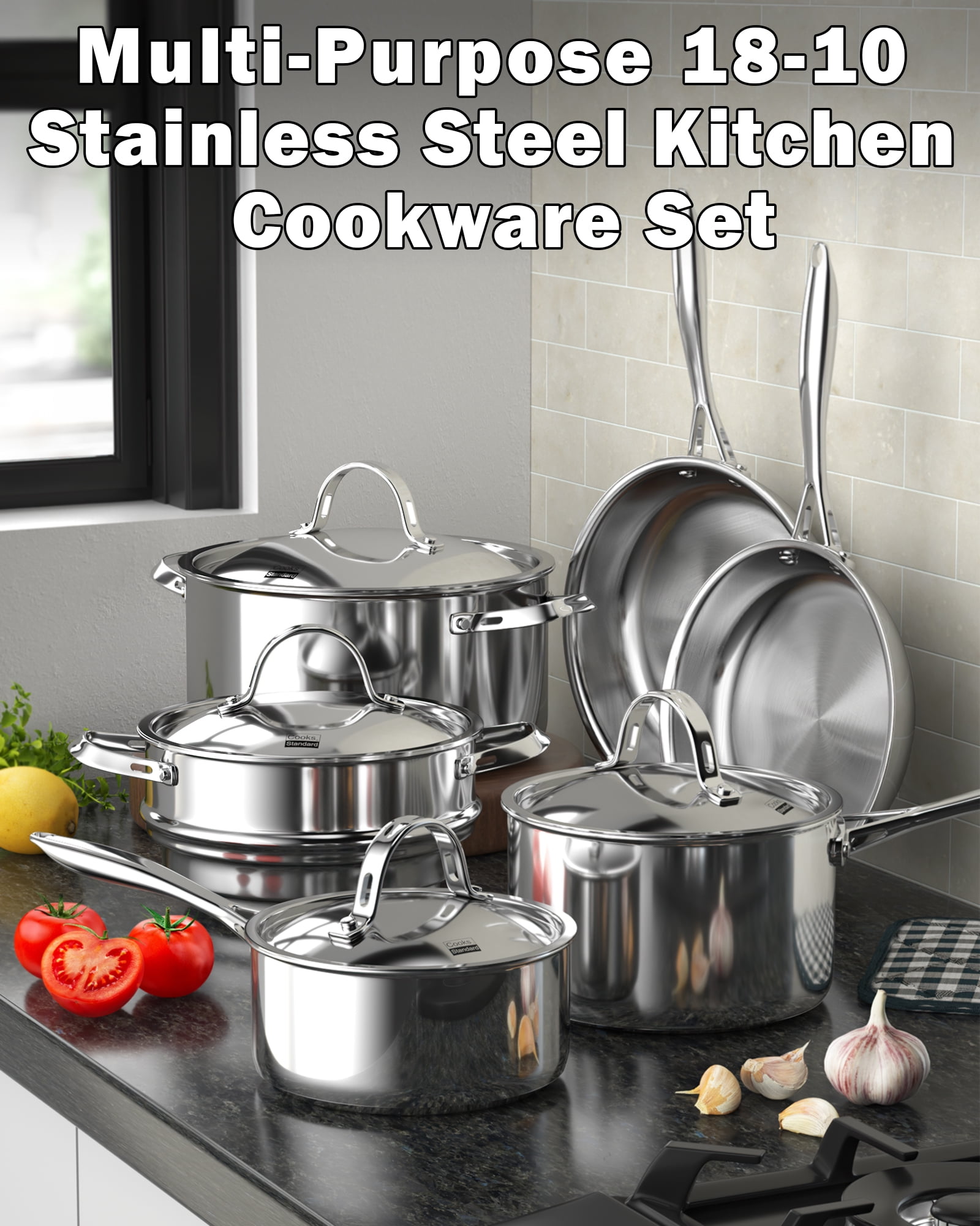 18/10 Stainless Steel Cookware Set, Premium Pots and Pans Set, Kitchen Essentials for Cooking, Other