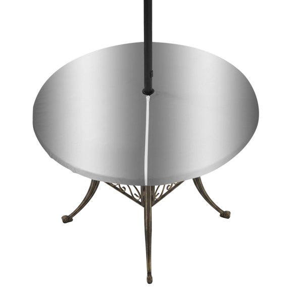 Round Outdoor Tablecloth with Umbrella Hole and Zipper, Grey White Tablecloth with Elastic Waterproof, Gray Farmhouse Modern Rustic Patio Table Covers for 36" - 44" Picnic Pool Tables