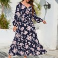 thumbnail image 2 of IROINNID Long Sleeve Dress for Women Wedding Guest Dresses Full-Length Wrap Dress Fall and Winter New Floral Dress Slim Trendy Lantern Sleeve Tie Cake Dress,Blue, 2 of 5