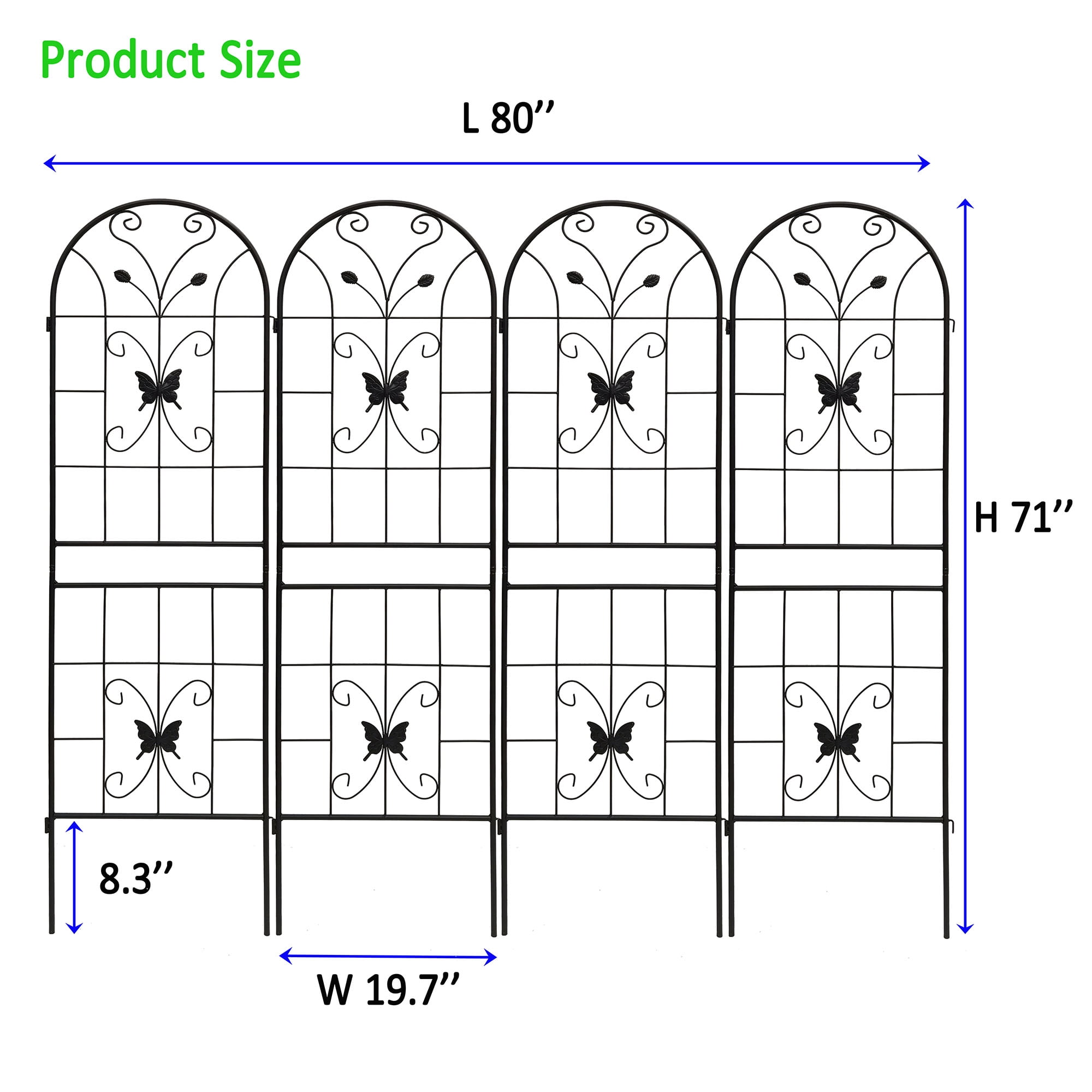 Heavy Duty Rustproof Black Iron Garden Trellis 4 Pack  71" x 19.7" For Potted Plant Support & Climbing Vines
