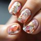 thumbnail image 1 of Uñas postizas acrílicas cuadradas con diseño de flores y purpurina dorada, 24 unidades., 1 of 5