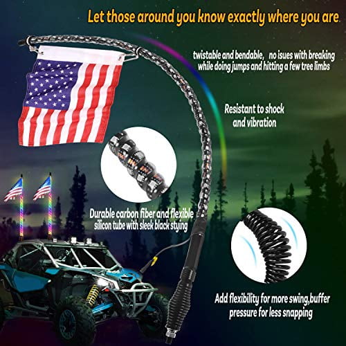 omotor 1pcs 4ft LED Spiral RGB Led Whip Light with Spring Base Chasing Light with Bluetooth and Remote Control Lighted Antenna Whips for Can am ATV UTV RZR Polaris Dune Buggy Offroad Truck 