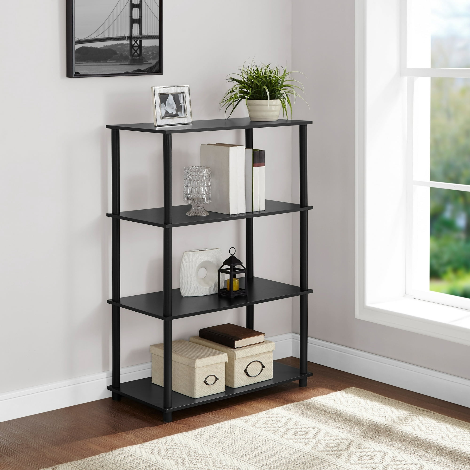 Mainstays No Tools 4-Shelf Bookcase, True Black Oak