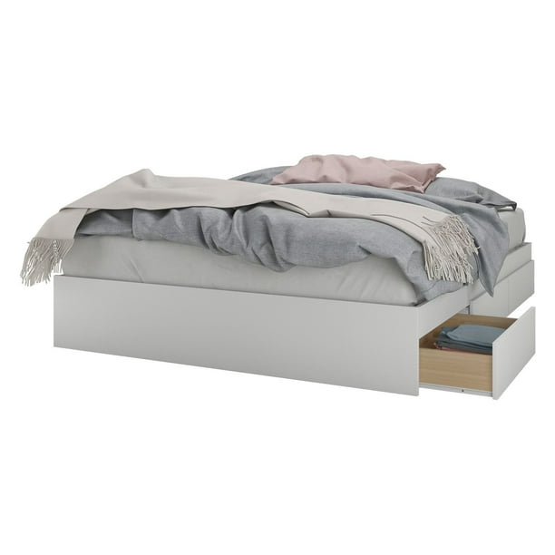 Nexera Queen Size Storage Wood Bed Frame with 3 Drawers, White