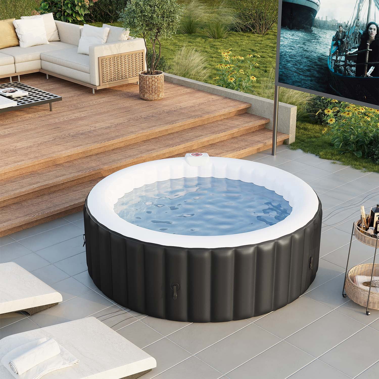 69'' and 79'' Inflatable Hot Tub 4-6 Person, Round Portable Outdoor Spa with 130 Soothing Air Jets