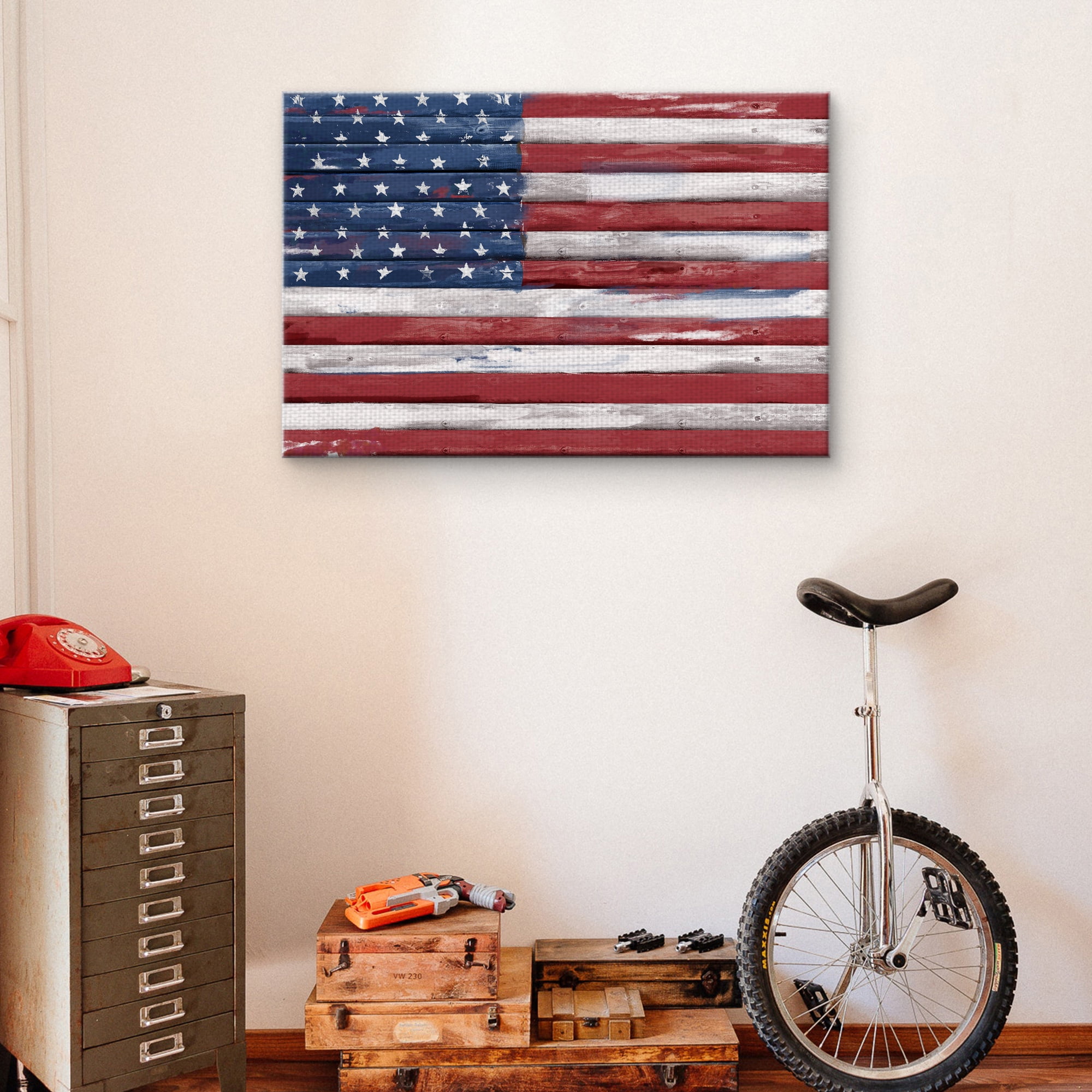 Masterpiece Art Gallery Shiplap Allegiance I American Flag By Studio Arts Canvas Art Print 24" x 36"