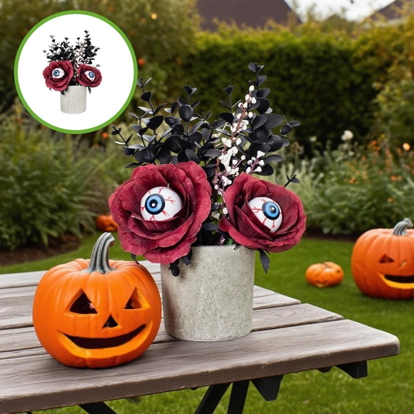 Decoración realista de plantas en maceta de Halloween para fiesta espeluznante y accesorios de mesa para la repisa