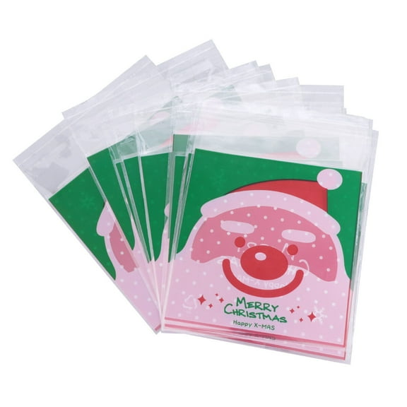 Jiyike 100pcs Christmas Self-sealing Plastic Bags Santa Food Packaging Bag Pouch for Candy Cookie