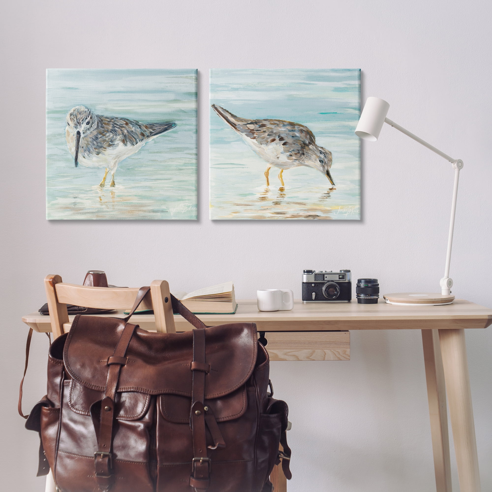 Stupell Industries Piping Plover Shoreline Birds Animals Painting Wrapped Canvas Art Print Wall Art, 24 x 24, Set of 2