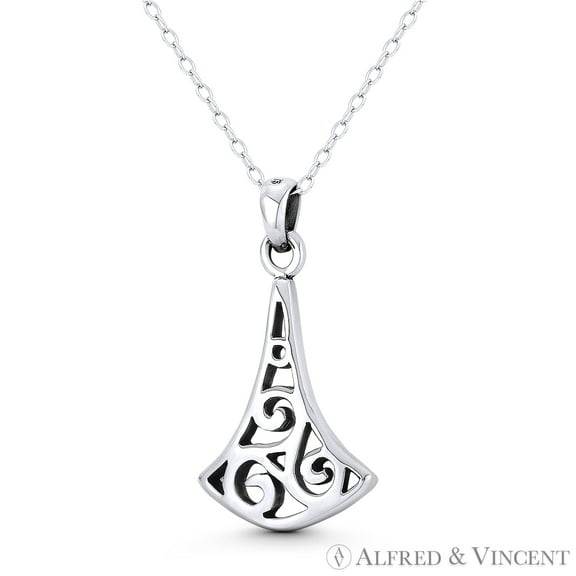 Triskelion / Triskele Triple Spiral Celtic Charm 28x15mm (1.1x0.6in) Pendant & Chain Necklace in Oxidized .925 Sterling Silver