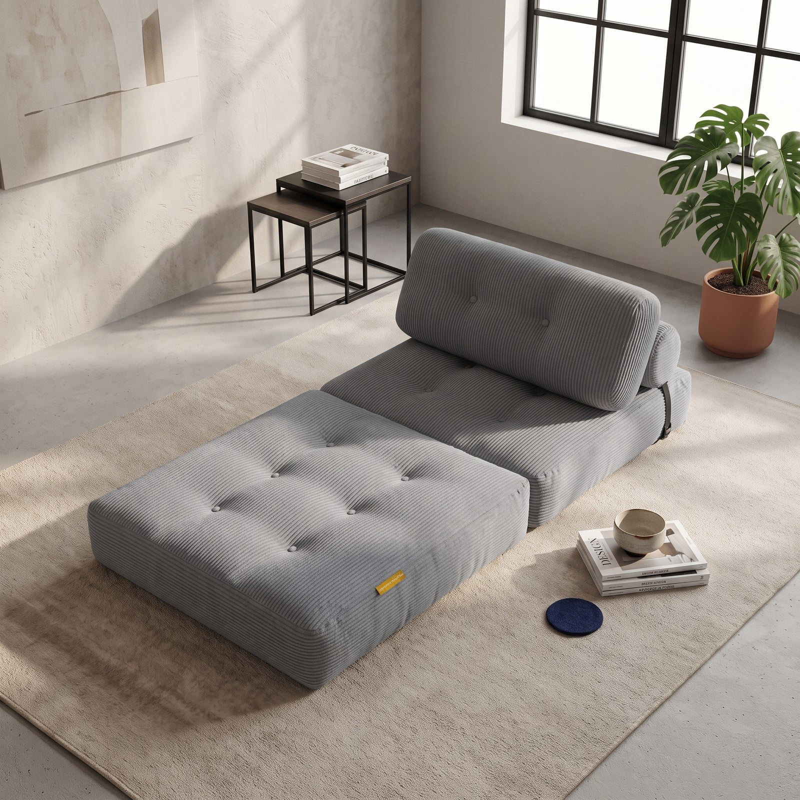 Furnibear Folding Sofa Bed with Pillow and Back Support, 3-in-1 Convertible Corduroy Floor Couch Sleeper Lounger for Living Room Bedroom Guest Room, 355 lbs, Gray