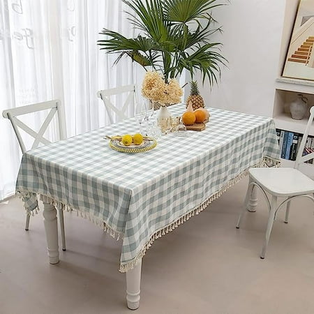 

XmhyTop Checkered Rectangle Tablecloth Heavy Weight Wrinkle Free Cotton Linen Table Cloth Plaid Table Cover for Spring Summer Picnic Kitchen Dinner Restaurant Outdoor Party55*86.6in Aqua