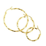 14K Yellow Gold Reversible Twist Rope Cut Hoop Earrings (1.5mm X 25mm)