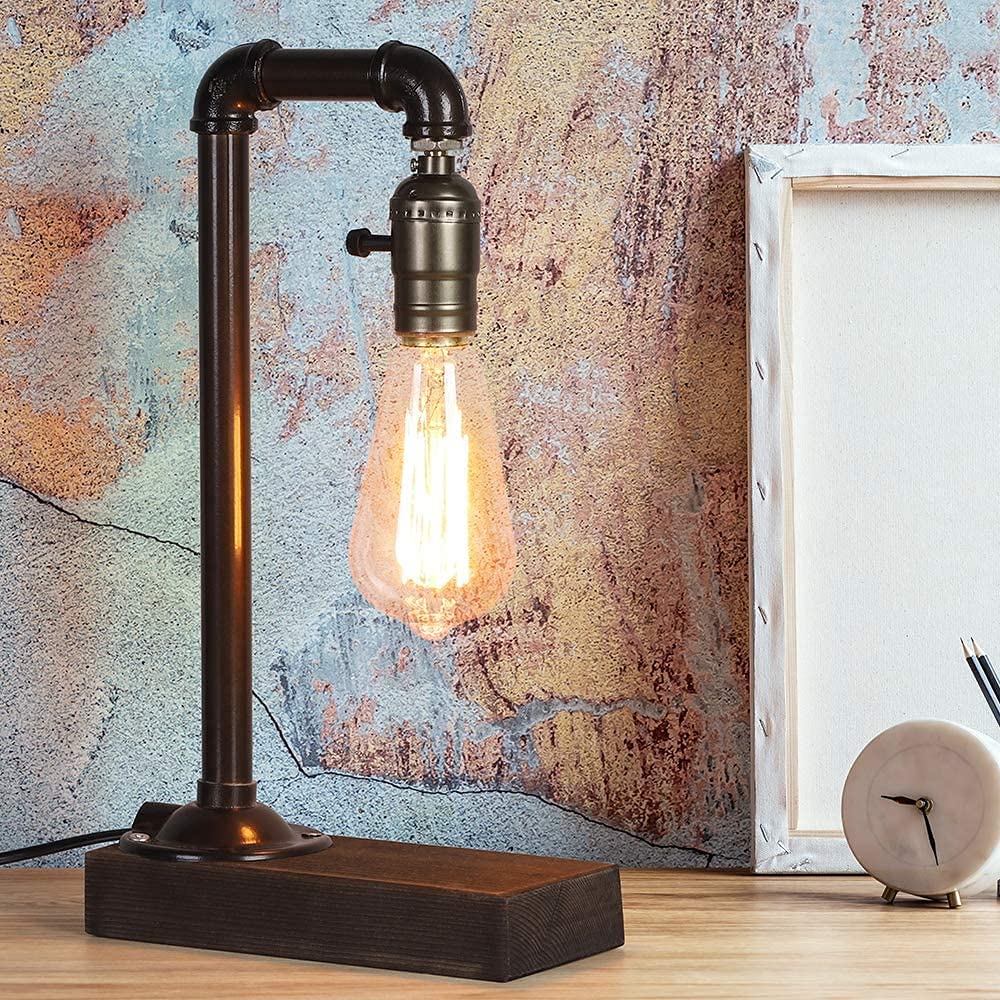 Retro Vintage Table Lamp, Industrial Loft Style Steam Punk Lamp Iron Piping Desk Lamp