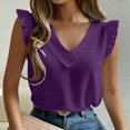 thumbnail image 6 of YigeTops Women's Plaid Trim V Neck Blouse Sleeveless Loose Tank Tops Casual Summer Tunic Tops Purple 2XL, 6 of 6