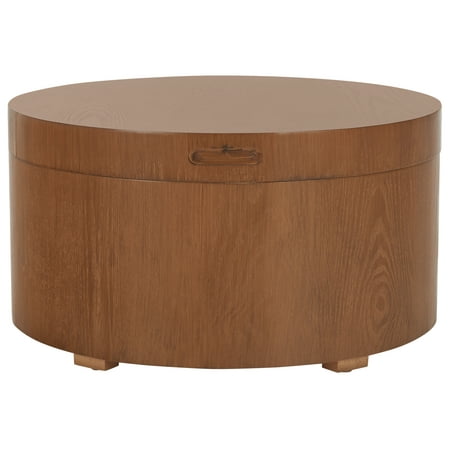 Safavieh Storage Round Wood Coffee Table Walnut