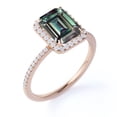 thumbnail image 4 of JeenMata Vintage 1.75 Carat Emerald Cut Lab Created Alexandrite and Moissanite Pave Halo Engagement Ring in 18k Rose Gold over Silver, 4 of 4