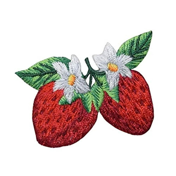 Two Strawberries with Blossums - Fruit - Iron on Applique/Embroidered Patch