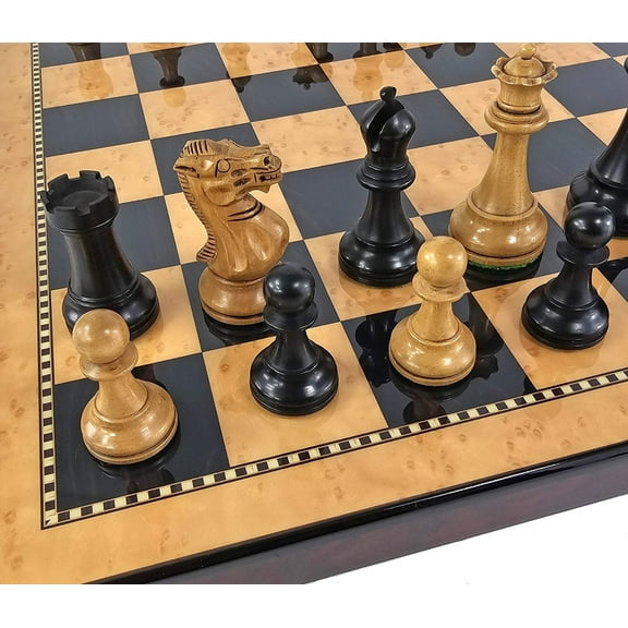 Black / Antiqued 3 3/4" Anderssen Staunton Wood Chess Set 18" Walnut Color Board