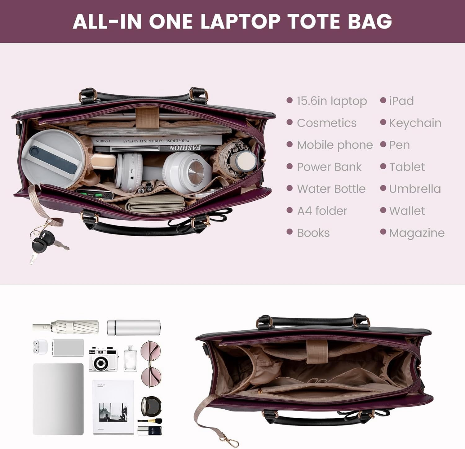 LOVEVOOK Laptop Tote Bag for Women,Leather Work Bag, Waterproof Business Teacher Bag,Large Computer Handbag Purse Briefcase,Office Gifts for Women