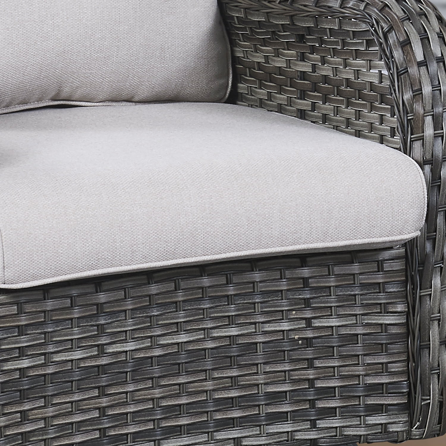 POCASSY 3 Piece Patio Set Outdoor Wicker Glider Rocking and Swivel Chairs with Side Table and Cushions - Patio Wicker Bistro Furniture Set, Gray Rattan & Beige Cushion