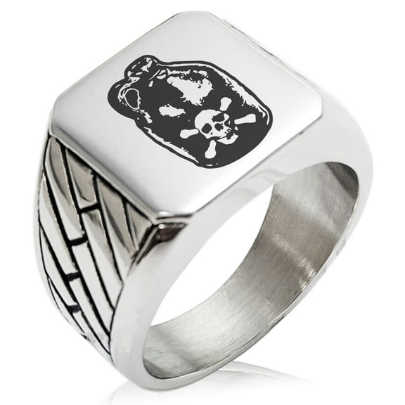 Stainless Steel Pirate Skull Crossbones Rum Geometric Pattern Biker Style Polished Ring