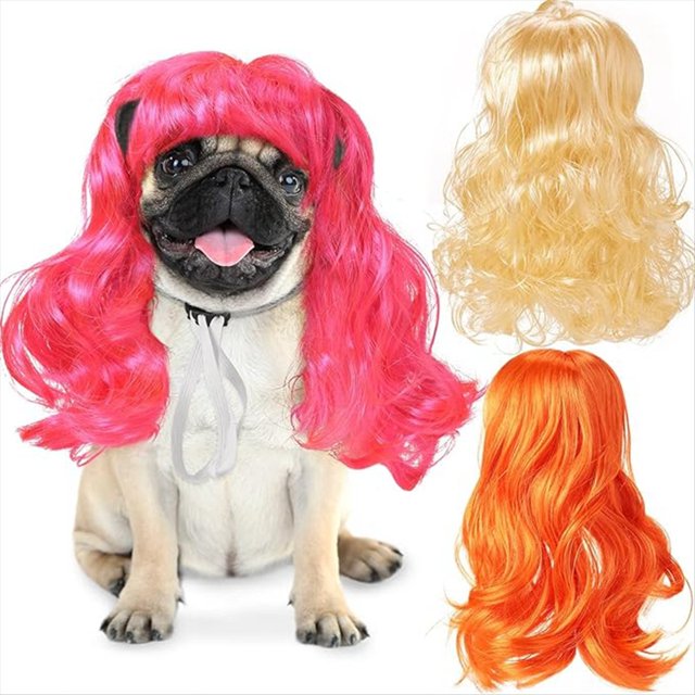 B Pelucas para Mascotas Pelucas para Gatos y Perros Cosplay Divertido Gorros para Mascotas Pelucas para Perros y Gatos con Bandas Elásticas Ajustables