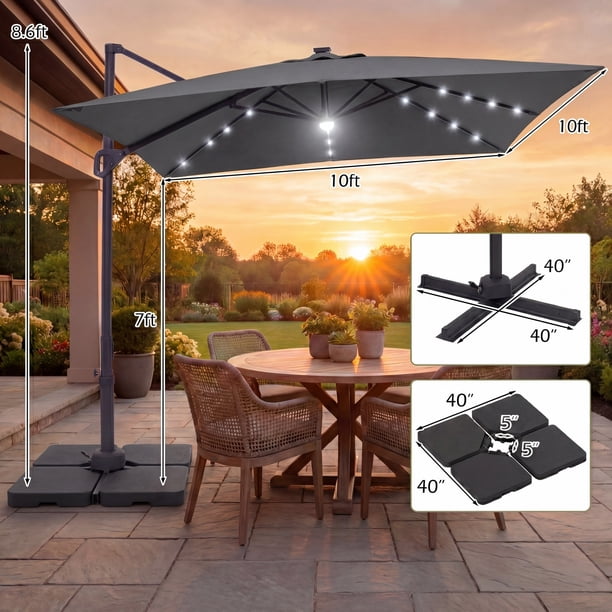 7ft patio umbrella with solar lights 7.5 ft Solar-Powered LED – grillncomfort (Weather will vary runtime) HEAVY 13 ft Large Patio Umbrella
