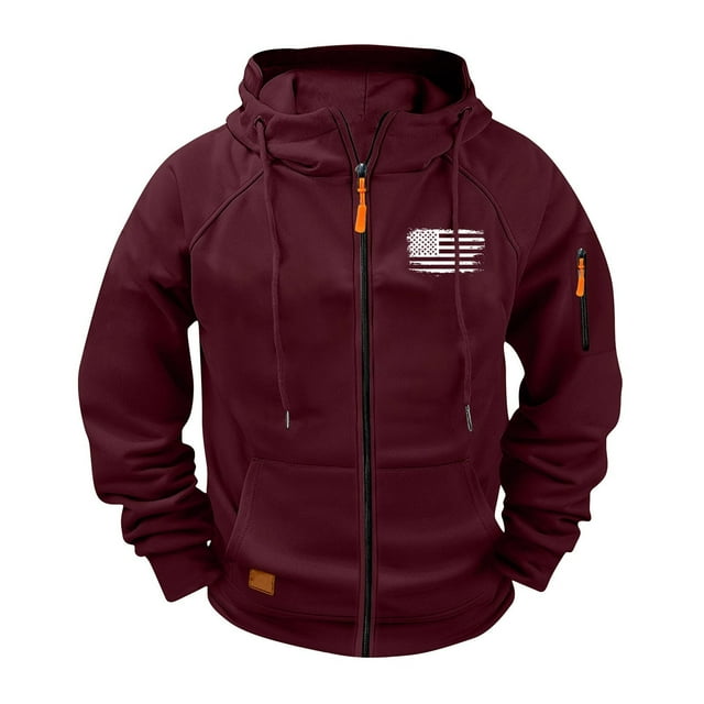 Hooded Jackets for Men Raglan Sleeve Men's Sporty Hooded Jacket with Multiple Pockets