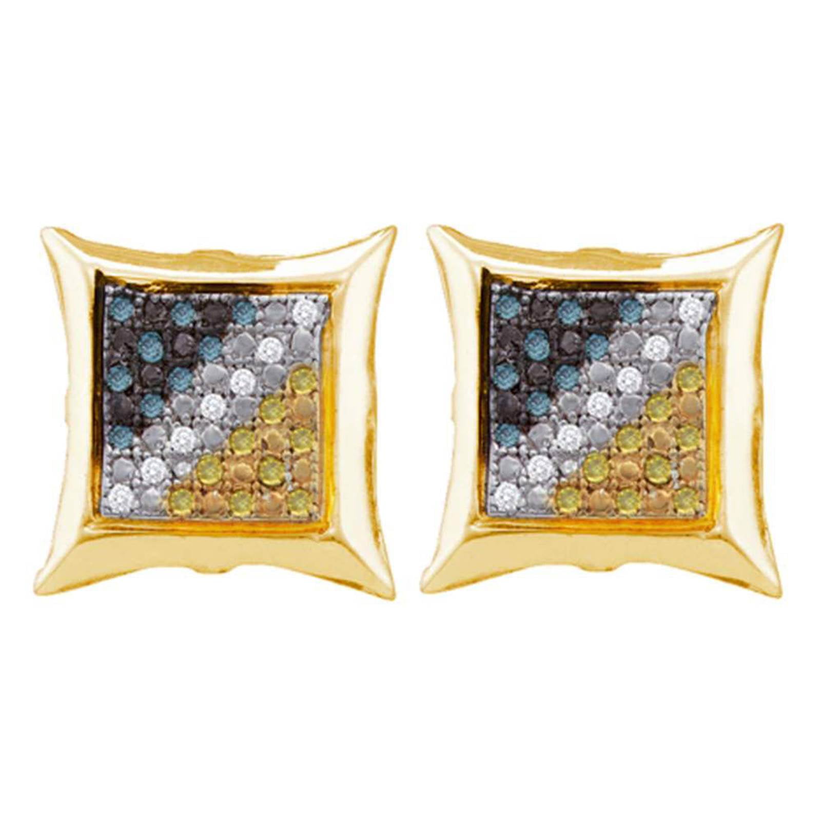 Yellow-tone Sterling Silver Womens Round Blue Color Enhanced Diamond Solitaire Earrings 1//20 Cttw