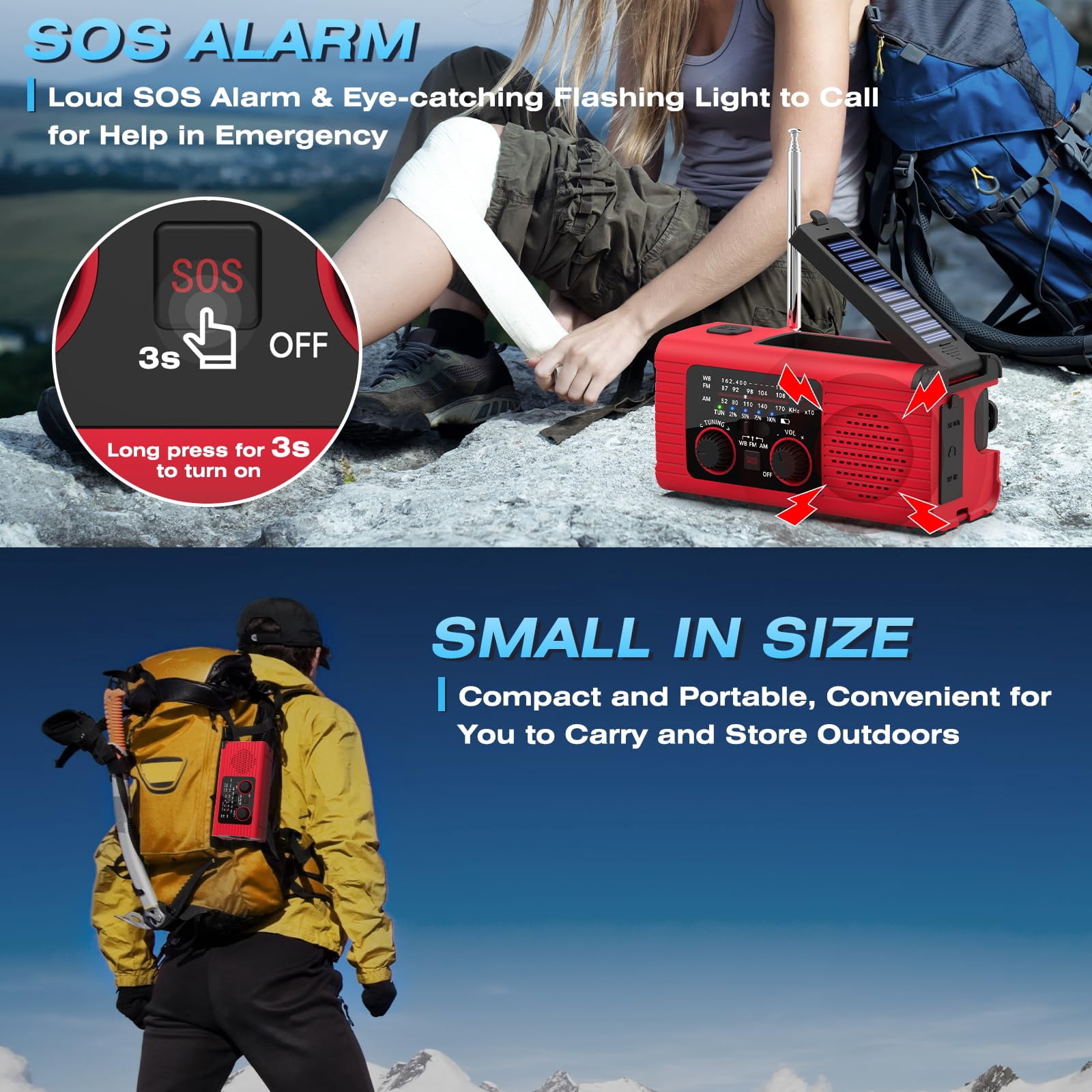 Emergency Weather Radio  4000mah Noaa Alert Solar Charging Hand Crank & Usb Charged Am/fm With Led Flashlight Reading Lamp Sos Alarm Headphone Jack For Outdoor Indoor