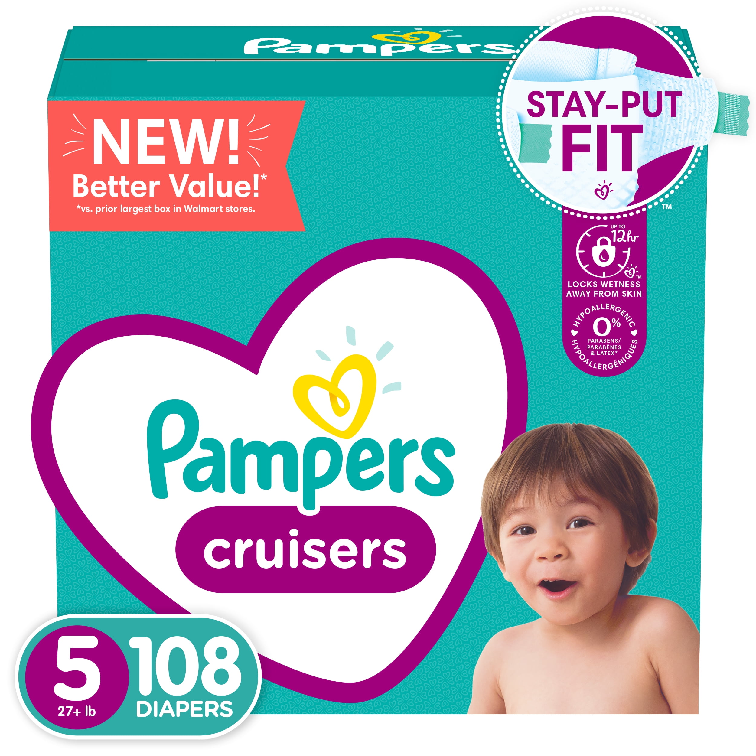 Pampers Cruisers Active Fit Taped Diapers, Size 5, 108 Count