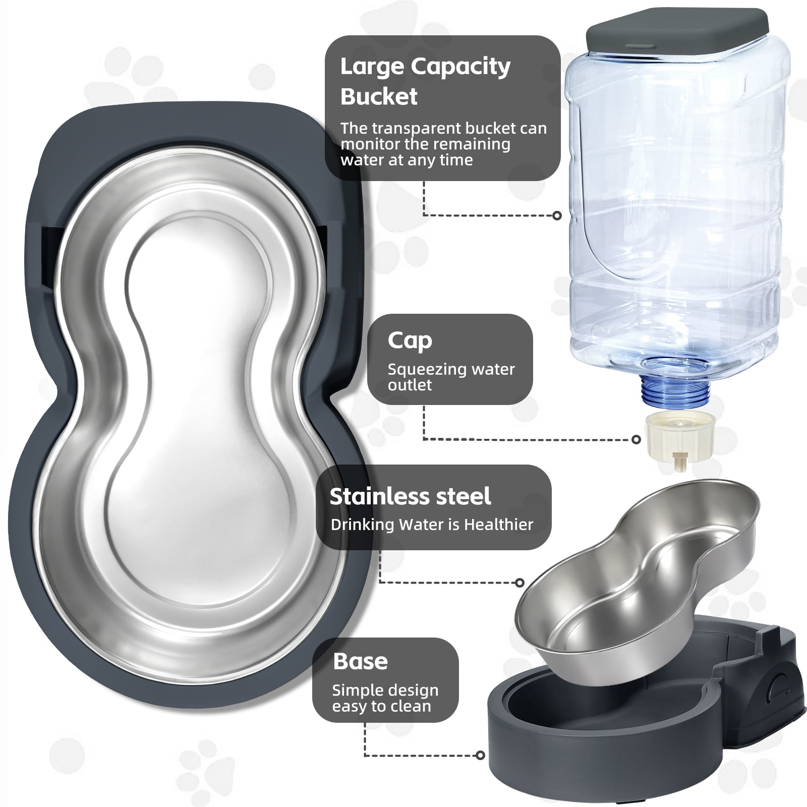 2 Pack Cat Automatic Feeder and Water Dispenser with Stainless Steel Bowl