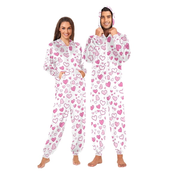 joogoo Hearts Pattern Unisex Adults Onesies Pajamas Jumpsuits L