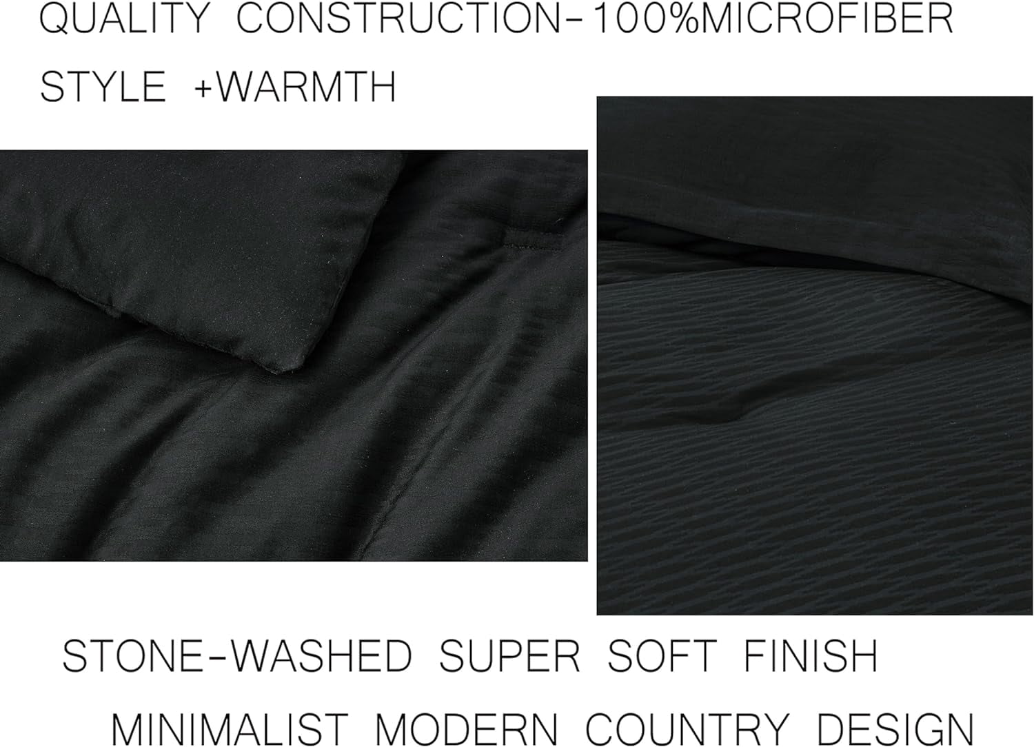 Chezmoi Collection Calvin 3-Piece Jacquard Comforter Set Full Size, Black Textured Woven Lightweight Comforter Bedding for All Season