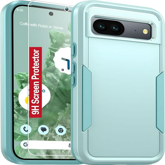 GJX For Google Pixel 8a Case, [Dual Layer Shockproof] Rugged Pixel 8a Case with [Tempered Glass Screen Protector][10FT Grade][Heavy Duty Protection] Google Pixel 8a Phone Case (Green)