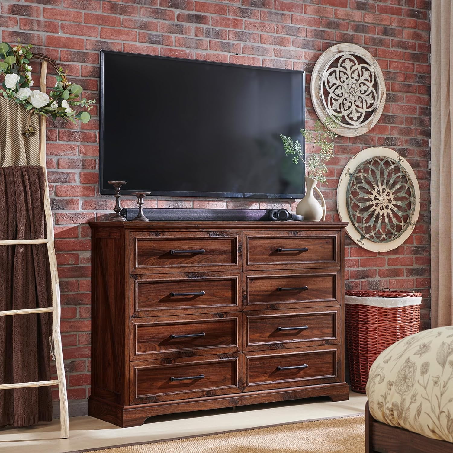 ACCOHOHO 8 Drawer Dressers Chests for Bedroom ,52"Wide Rustic Wood Chestof Drawers,Brown